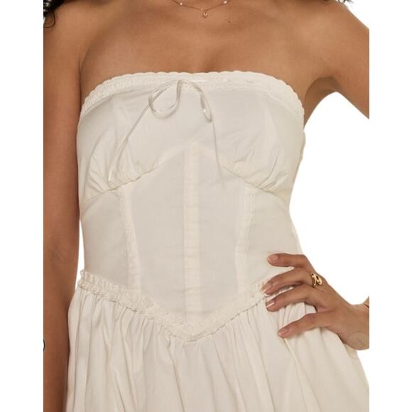 Francesca's Women's Large White Doris Strapless Corset Ruffle Hem Mini Dress - Picture 3 of 8